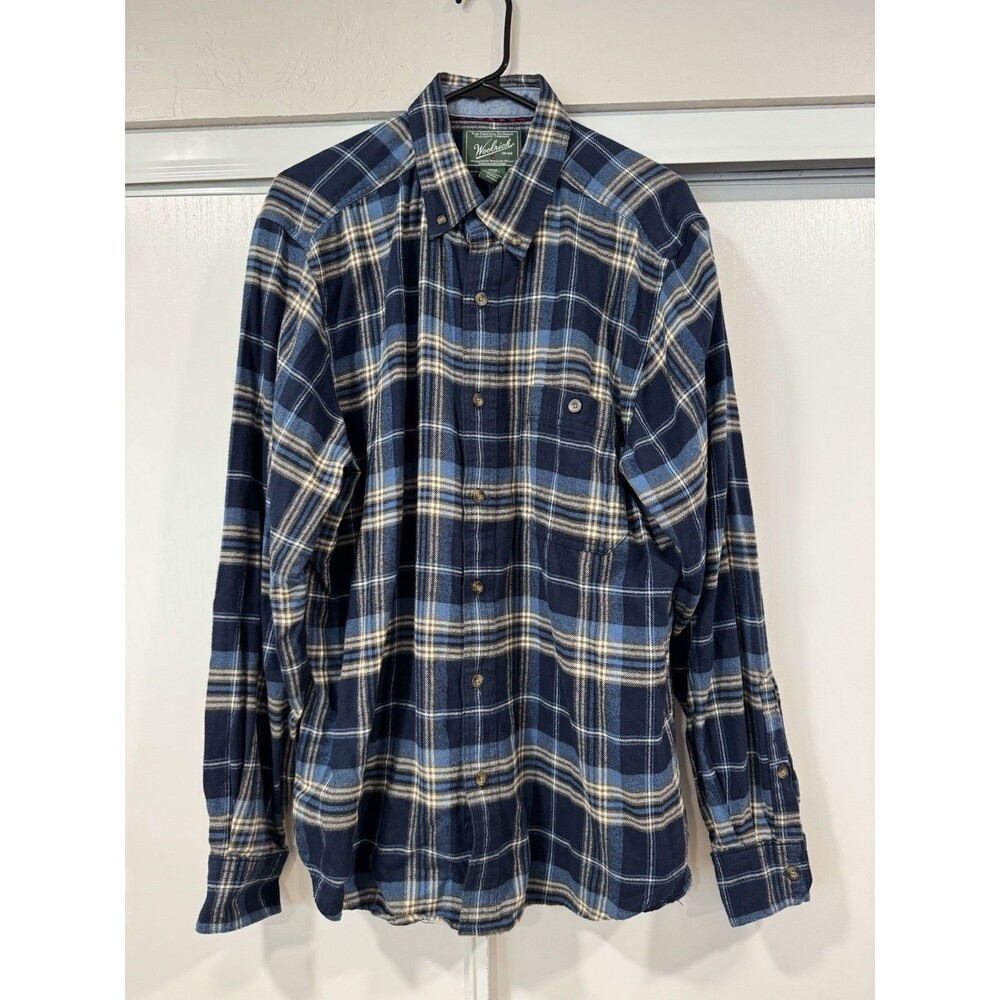 Woolrich Shirt Men Large Blue Plaid Flannel Button Front Outdoor Casual Workwear